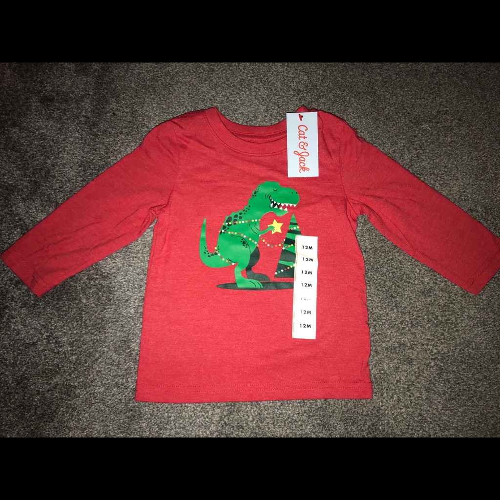 Nwt Boys 12 Months Cat & Jack Dino Holiday T Shirt